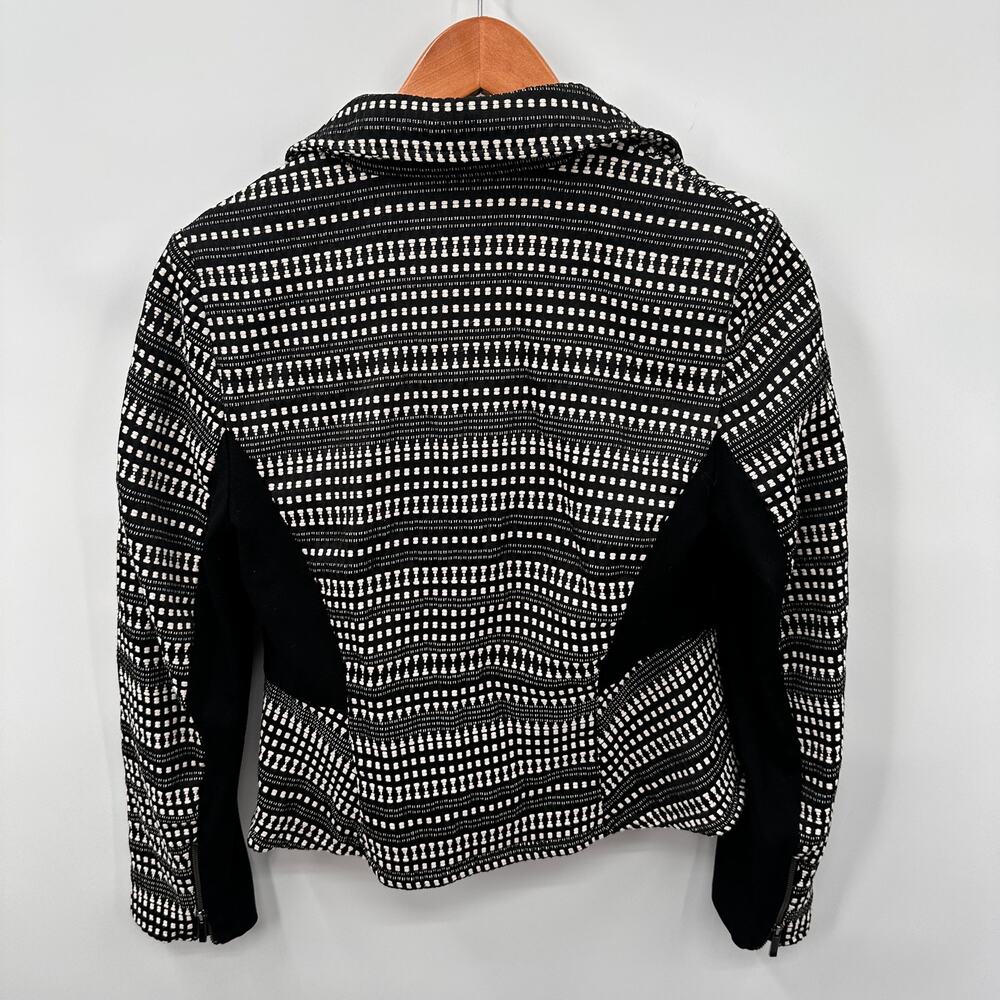 CHICO'S  Black & White Stripe Textured Moto Zip Up Jacket // 0 - Picture 9 of 10